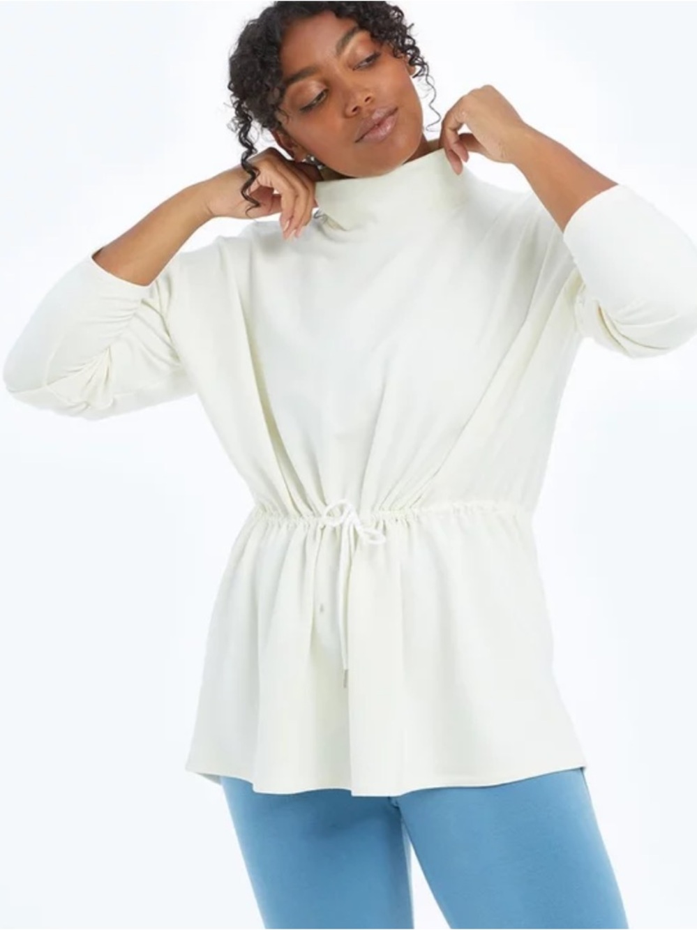 summersalt ivory luxe mock neck with cinch waist sweater euc size L
